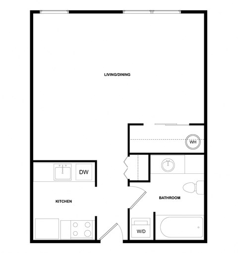 Floor plan for studio, 1 bath, 458 sqft